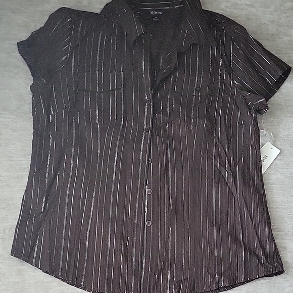 Style & Co. Tops - Style & Co. Women's Black Pinstripe Button Down Shirt